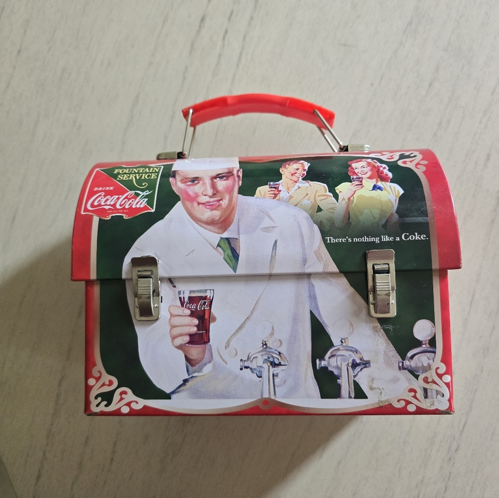 Coca-Cola Workman Tin Lunch Box Red Fountain Service Retro Carry